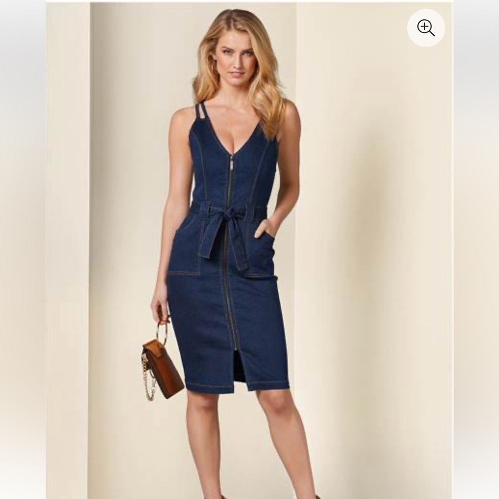 Denim zip up midi tank dress sz 12